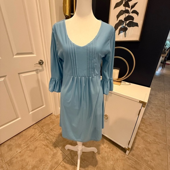 Ice Silk Blue Women's Dress ruffle sleeve dress. Size medium. - Picture 1 of 8